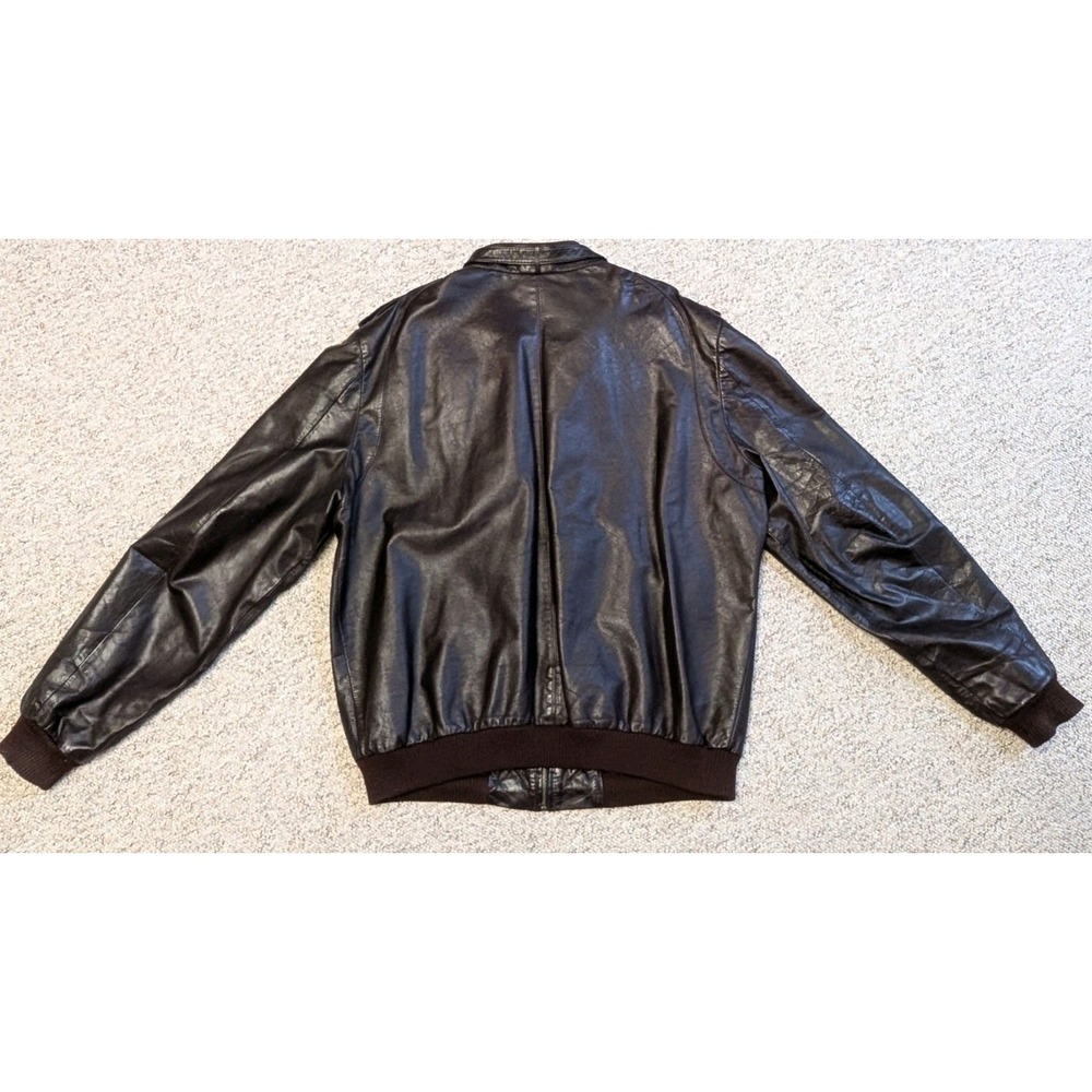 Members Only Black Leather Bomber Jacket with Brown Accents - Picture 5 of 11